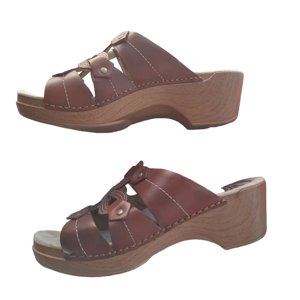 Dansko Serena Wedge Clog Sandal Leather brown Flower - Picture 4 of 12